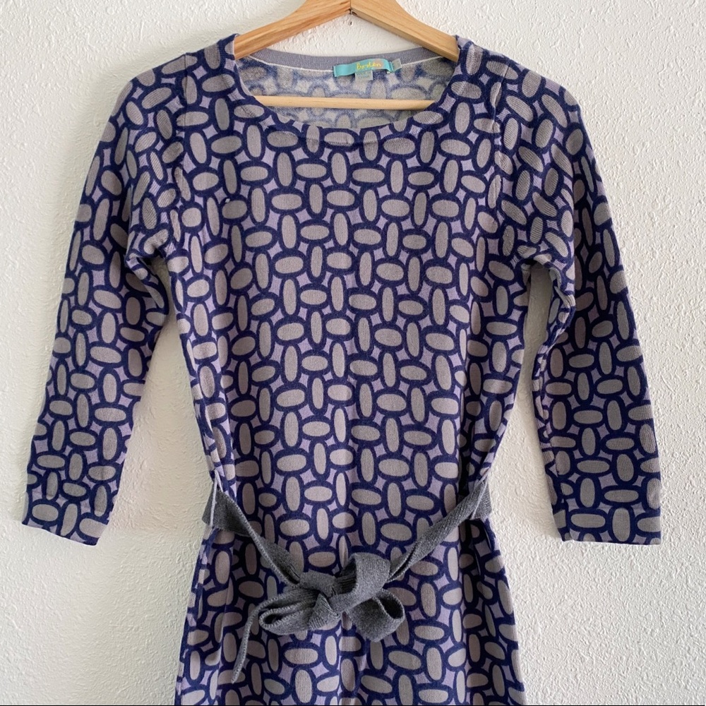 Boden Purple and Gray Geometric Wool Knit Dress
